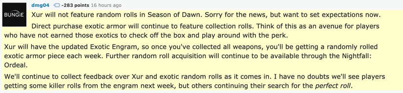 xur won't sell random exotic armor stat