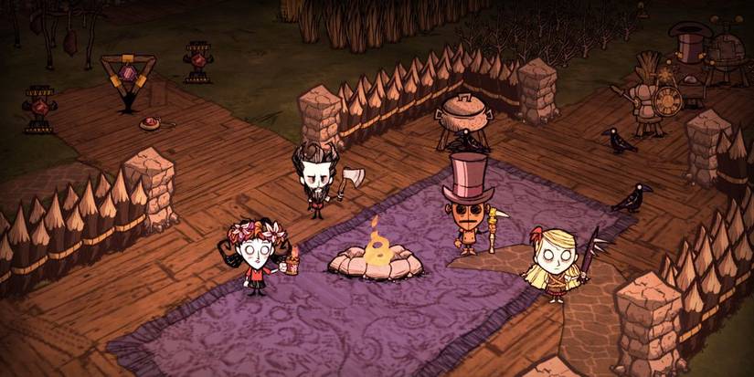 characters standing around fire