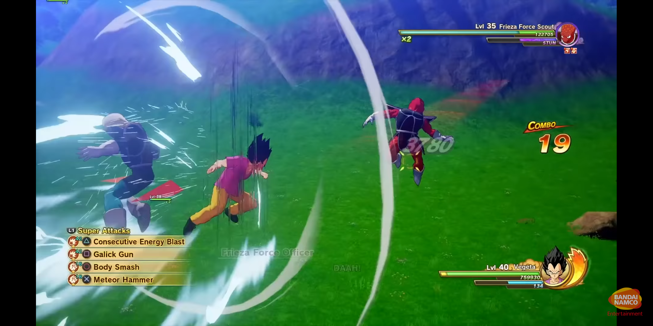 Dragon Ball Z Kakarot Vegeta gameplay moveset in bottom left corner