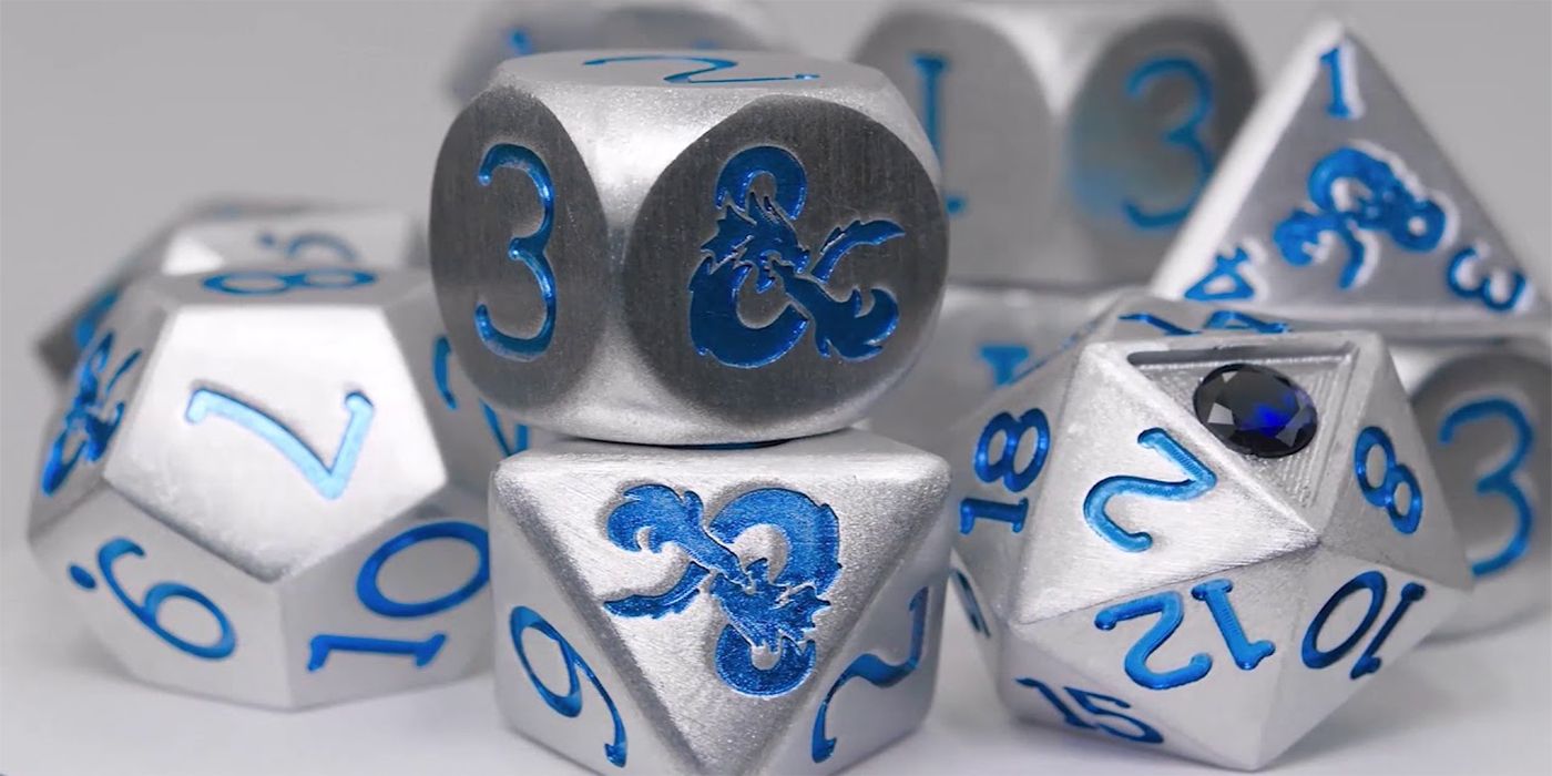 Dungeons and Dragons sapphire dice stacked on top of each other