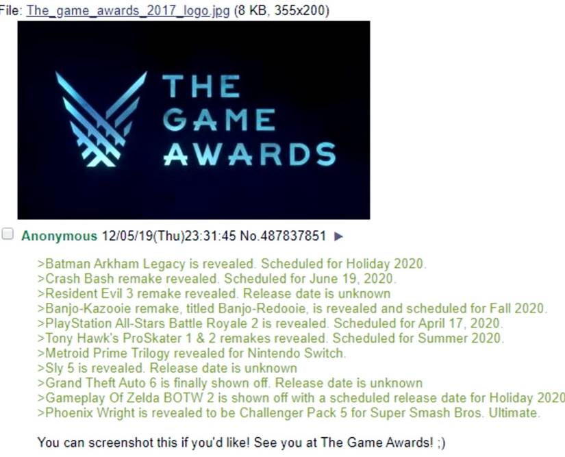 game awards 2019 leaks