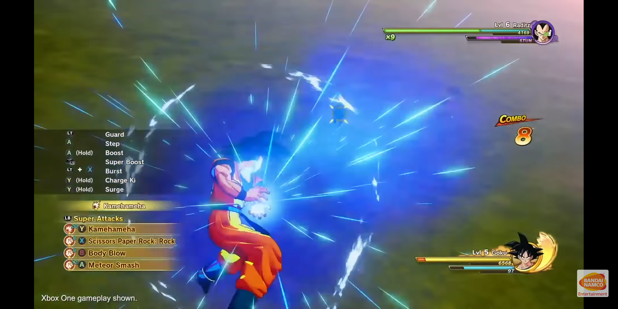 Goku dragon Ball z Kakarot charging Kamehameha moveset in bottom left