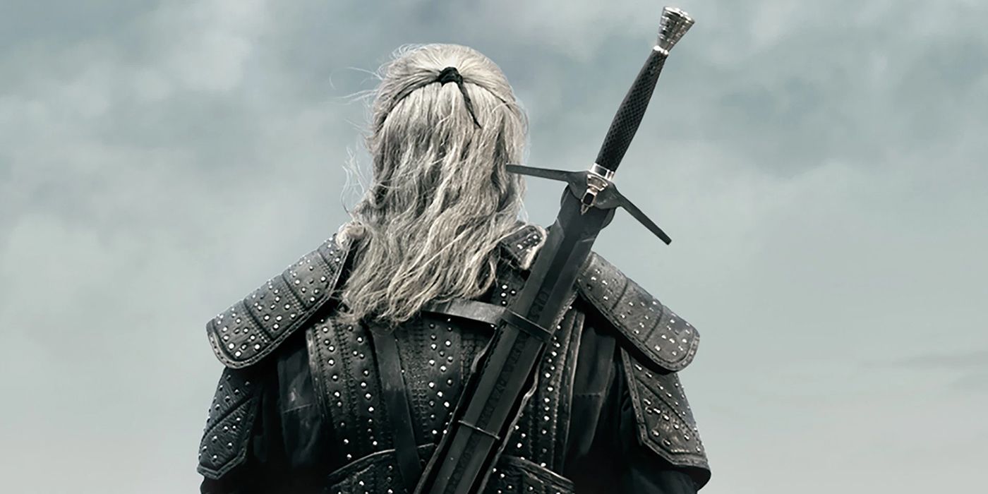 the back of henry cavill as the witcher