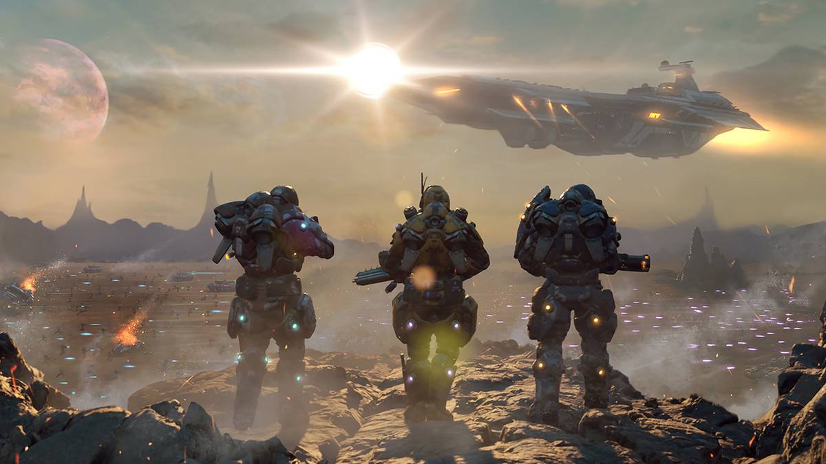 three soldiers overlook landscape