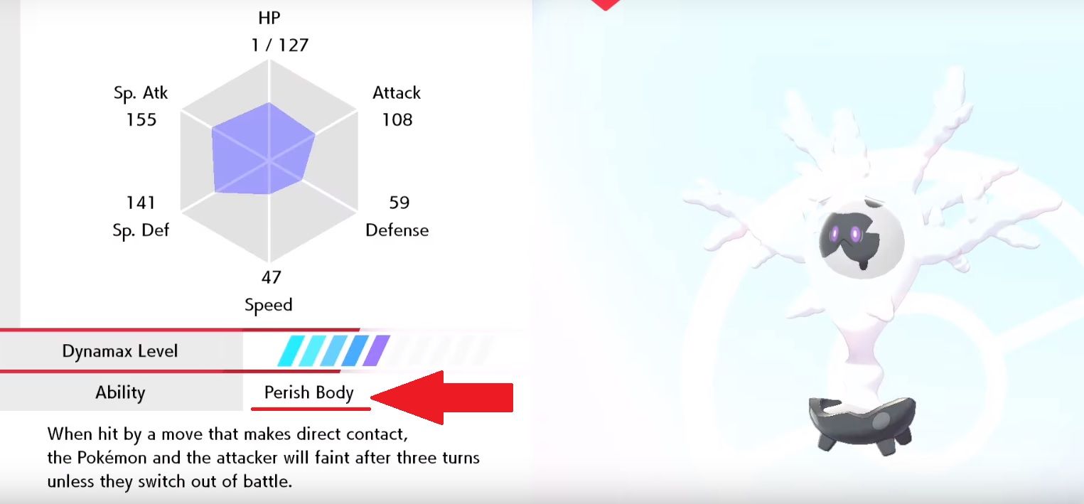 pokemon sword and shield cursola perish body hidden ability
