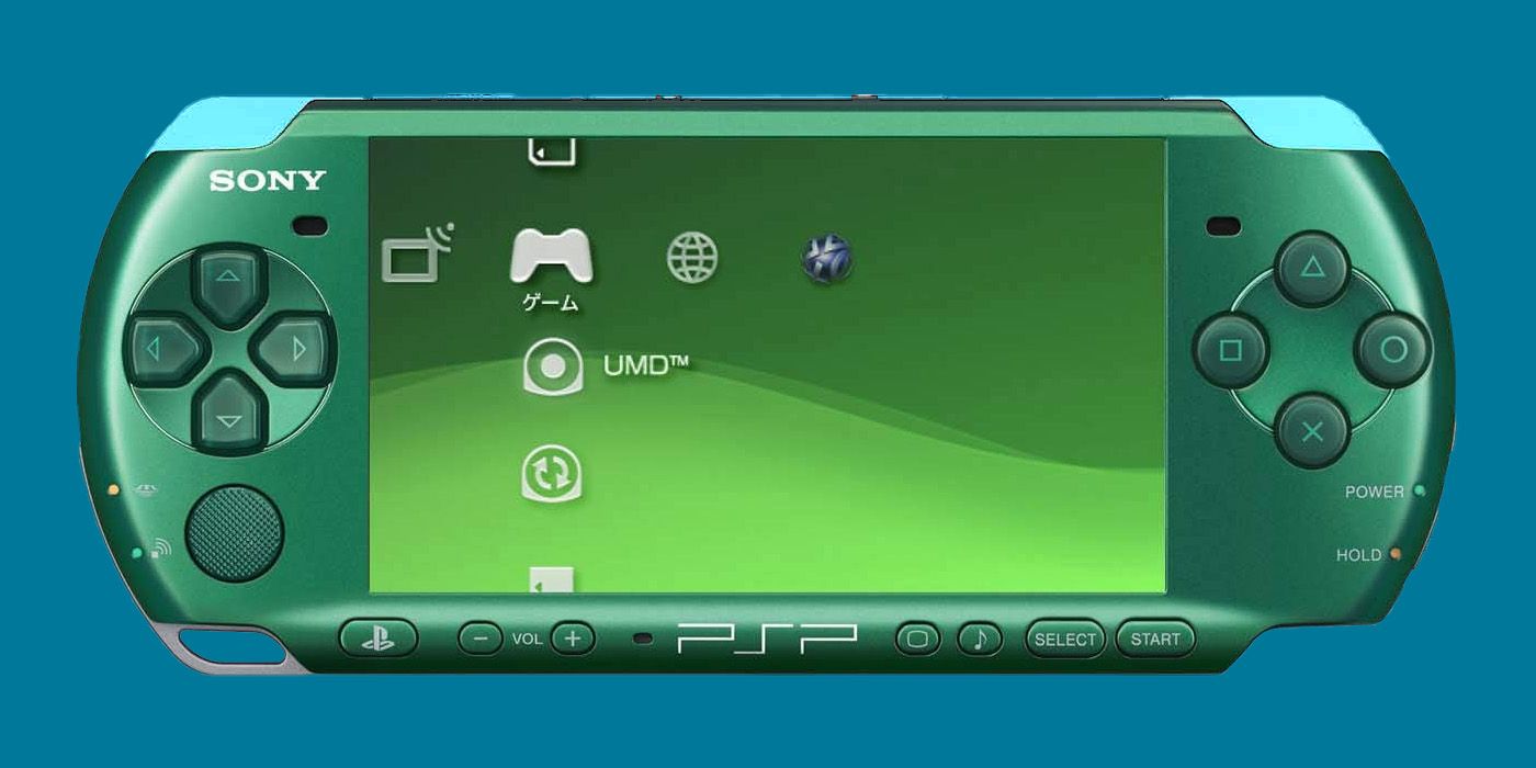 psp 3000 green on teal background