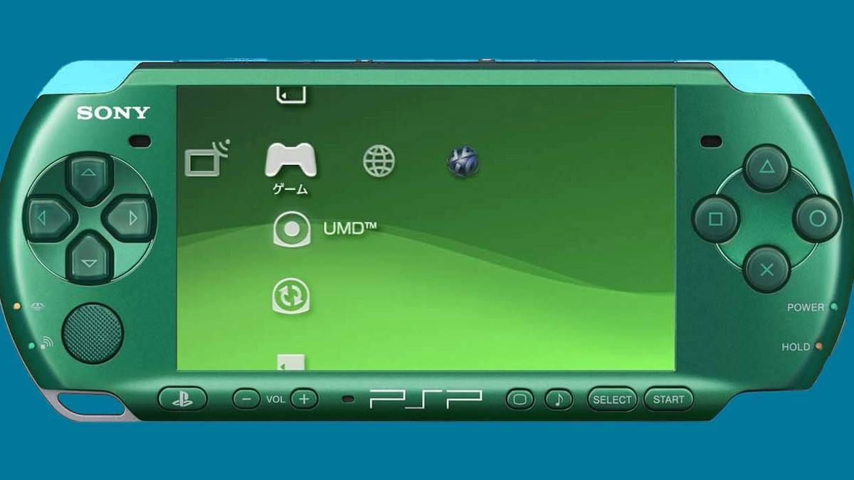 psp 3000 green on teal background