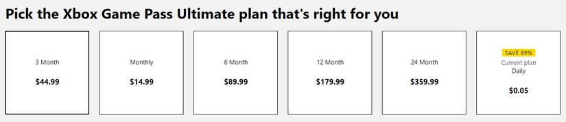 xbox game pass ultimate $.05 price