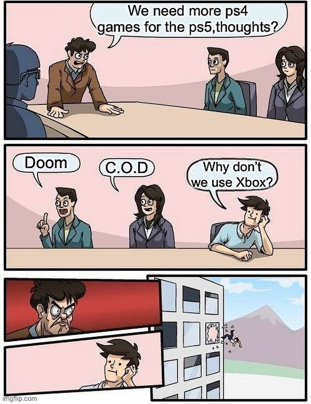 Xbox versus PlayStation board room meme
