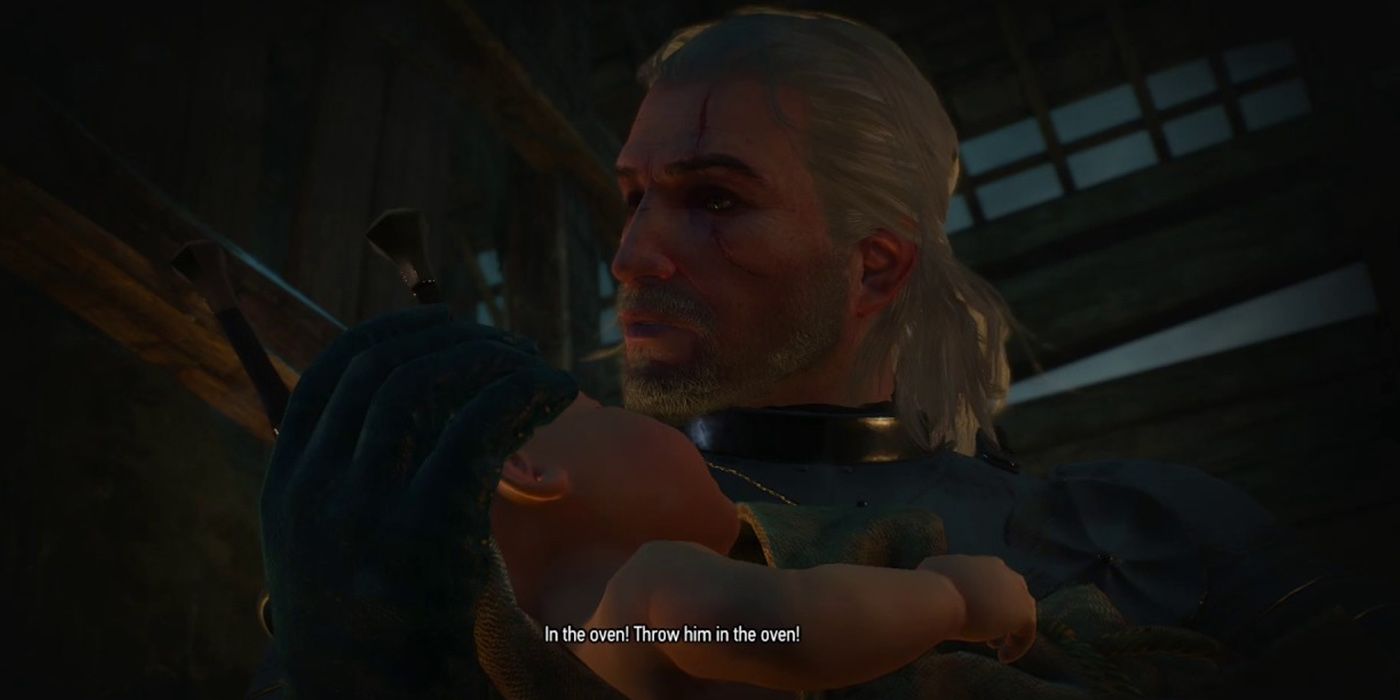 The Witcher 3: Geralt Being Ordered To Put The Baby In The Oven