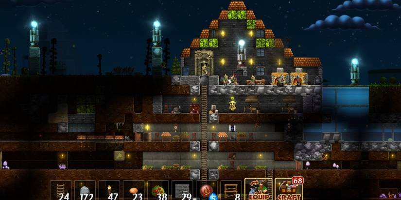 Craft The World lit home fortress in the dark