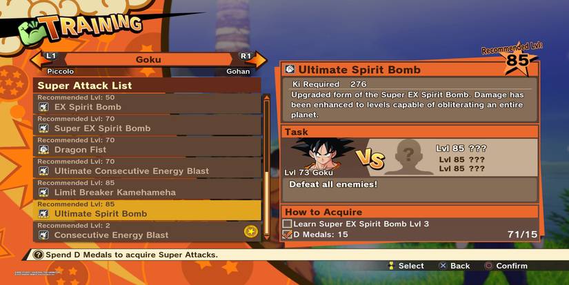 D Medals in Dragon Ball Z Kakarot 