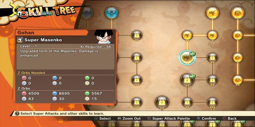 Gohan's Skill Tree in Dragon Ball Z Kakarot