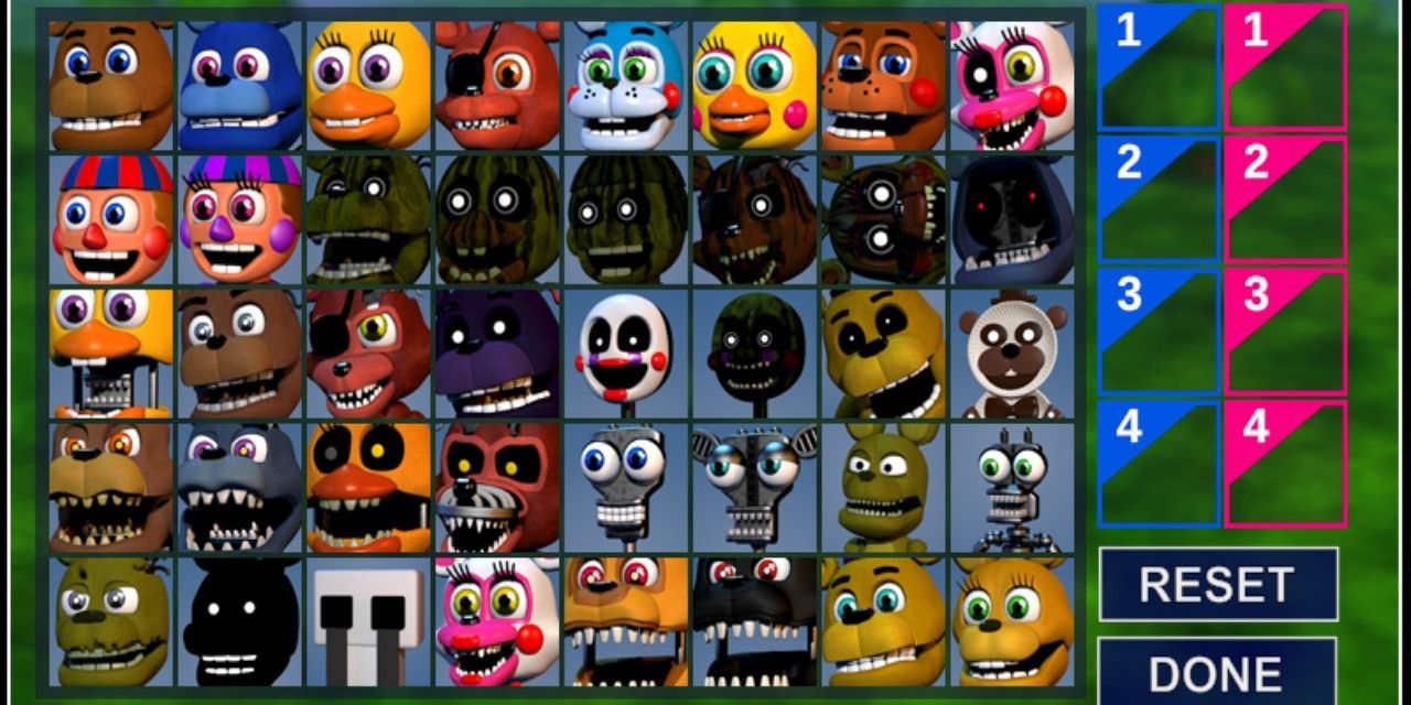 FNaF World player select screen with different creatures