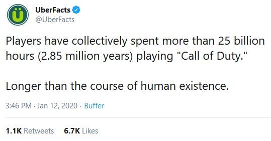 UberFacst Tweeted about total number of call of duty hours