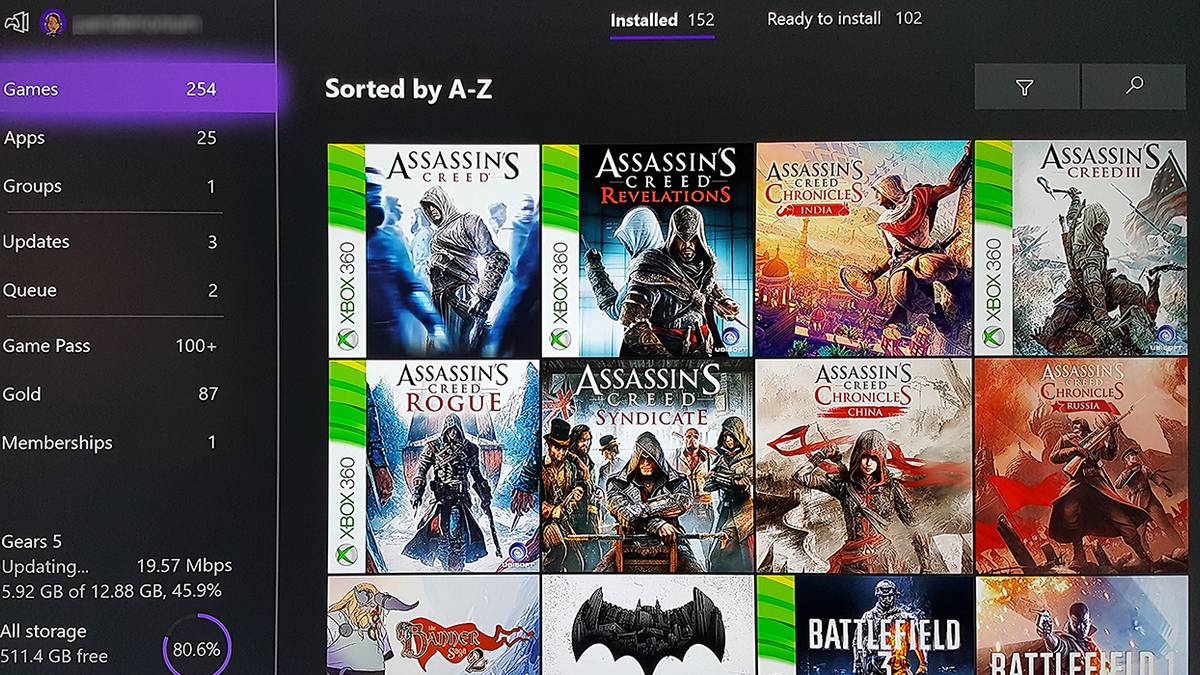 Current Xbox One Games & Apps interface