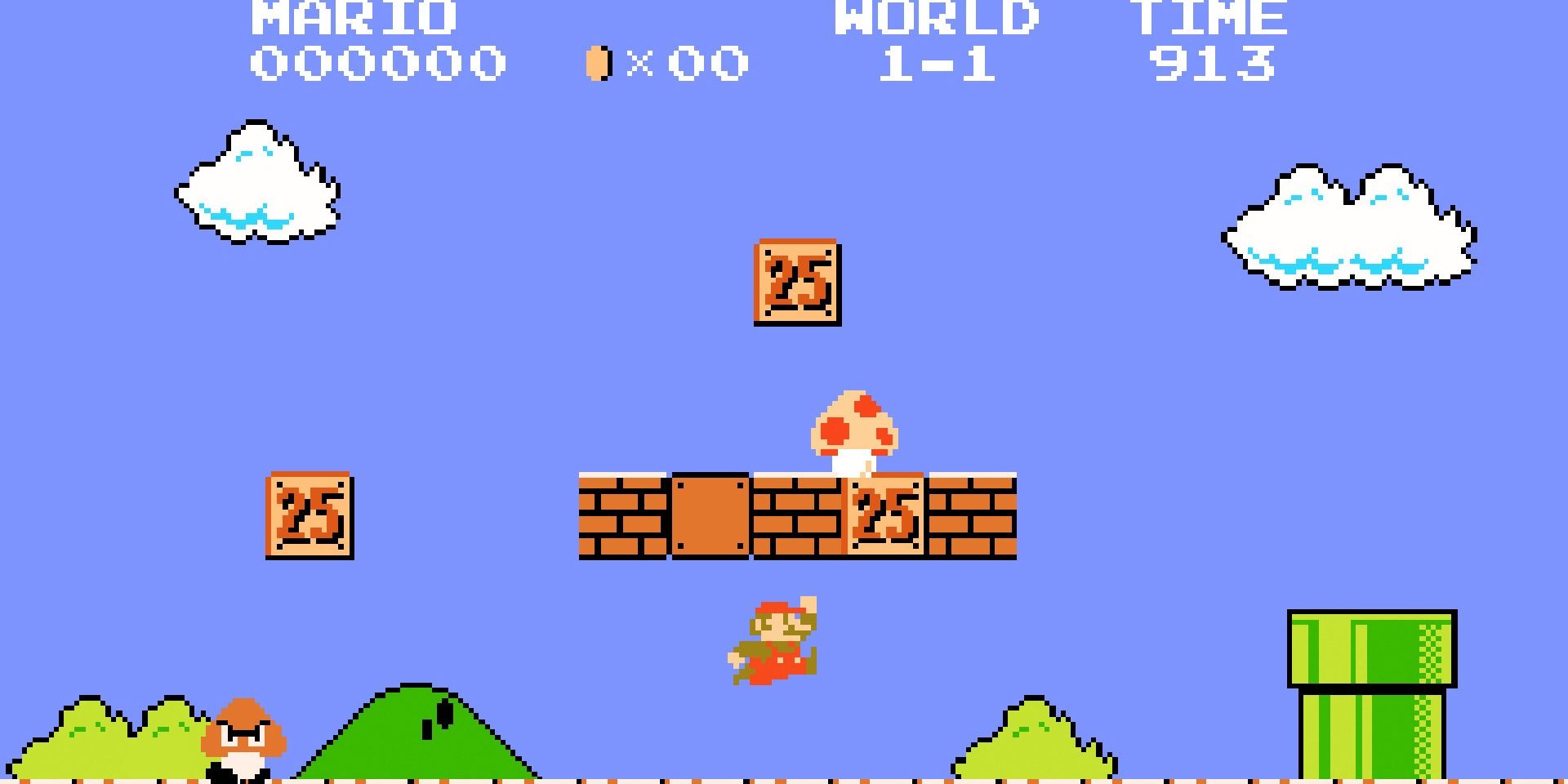 Mario jumping and hitting block for a mushroom in Super Mario bros 