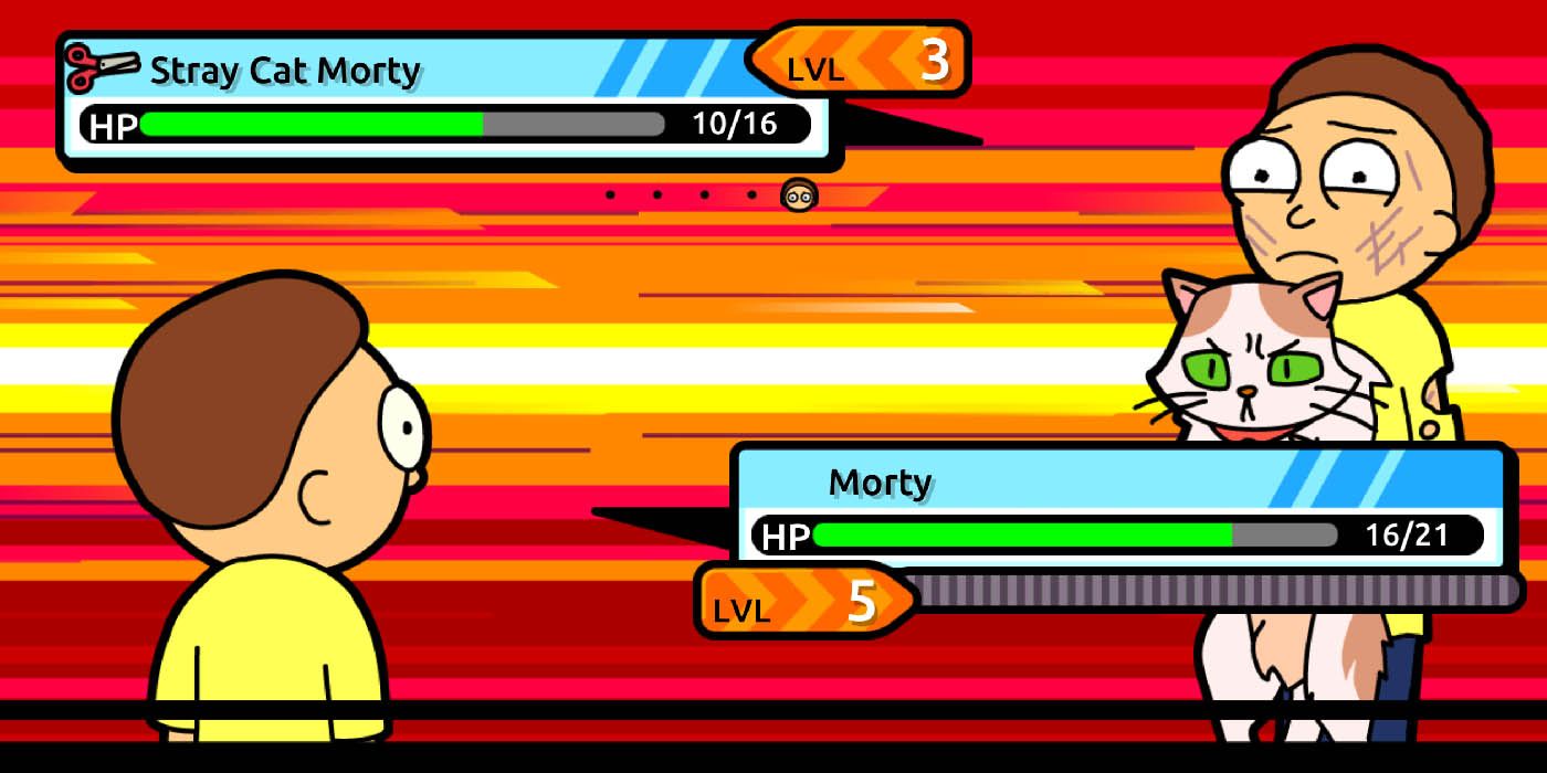 Two Mortys fighting in Pocket Mortys