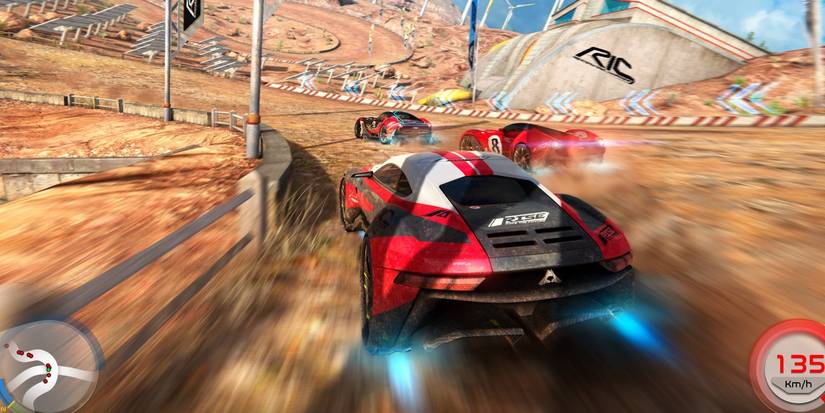 Rise Race the Future sharp turn through dirt raceway