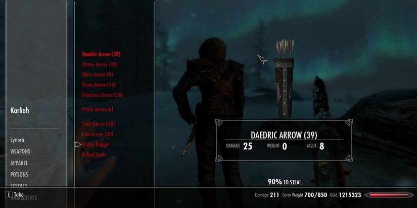 Skyrim Pickpocketing A Guard And Looking At The Contents Of Their Pockets