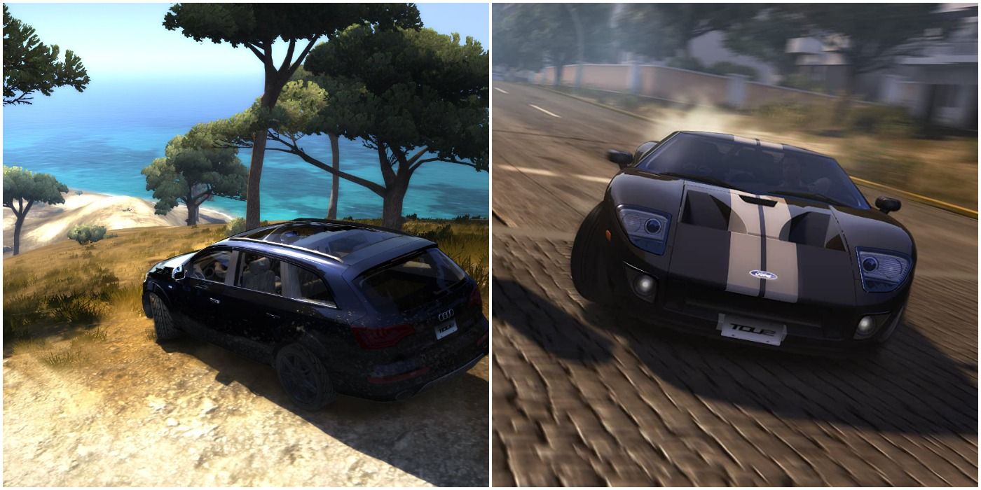 Test Drive Unlimited 2 split image of the gameplay