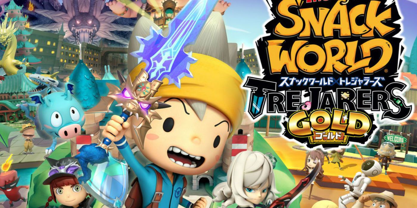 snack world promotional art featuring protagonist and japanese title