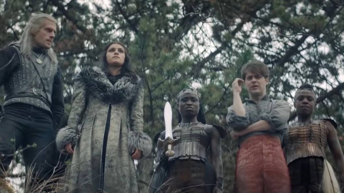 The Witcher TV series characters standing together.