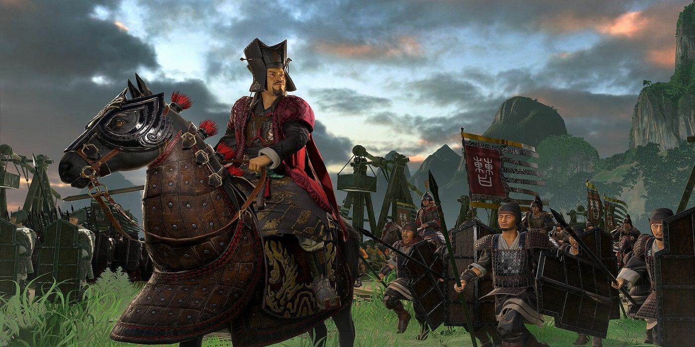 Cao Cao on a horse.