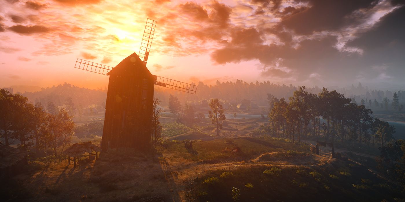 The Witcher 3: A Picturesque Sunset At The Windmill In White Orchard