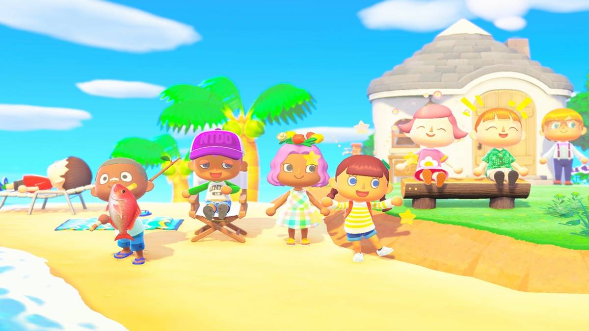 animal crossing new horizons players on the beach