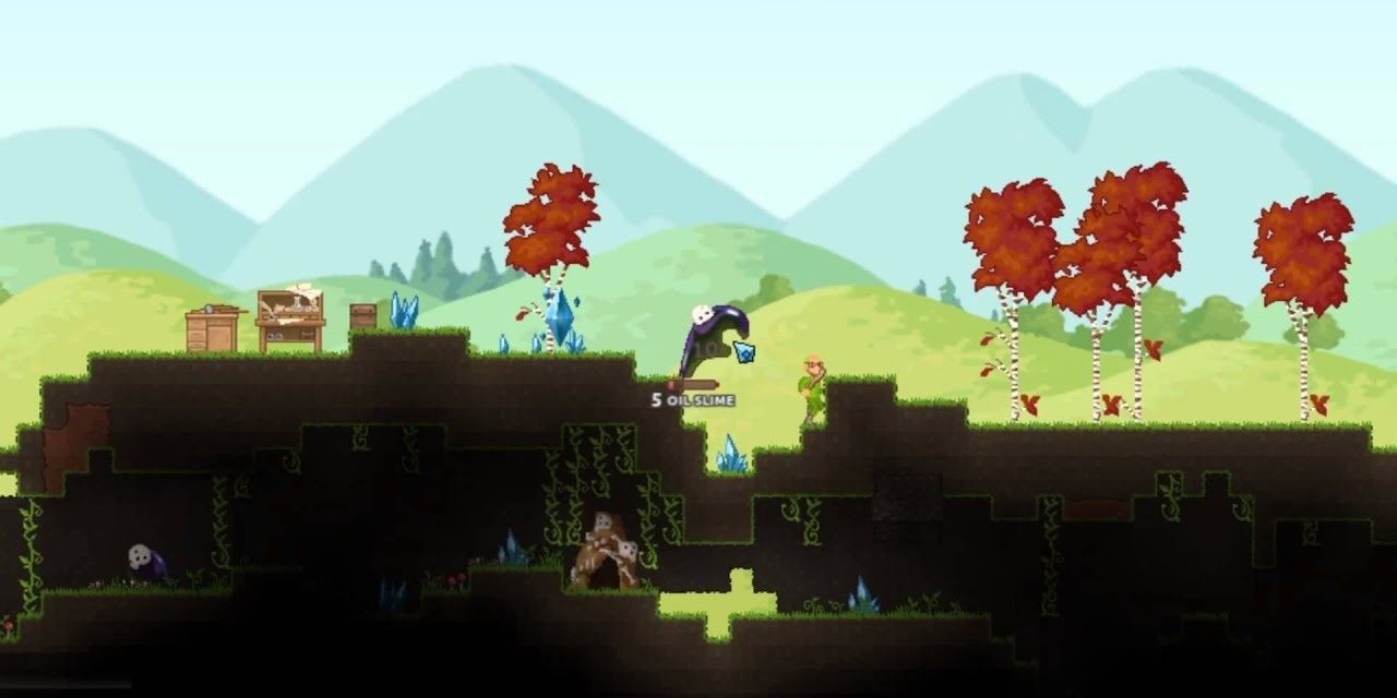crea gameplay underground with red trees