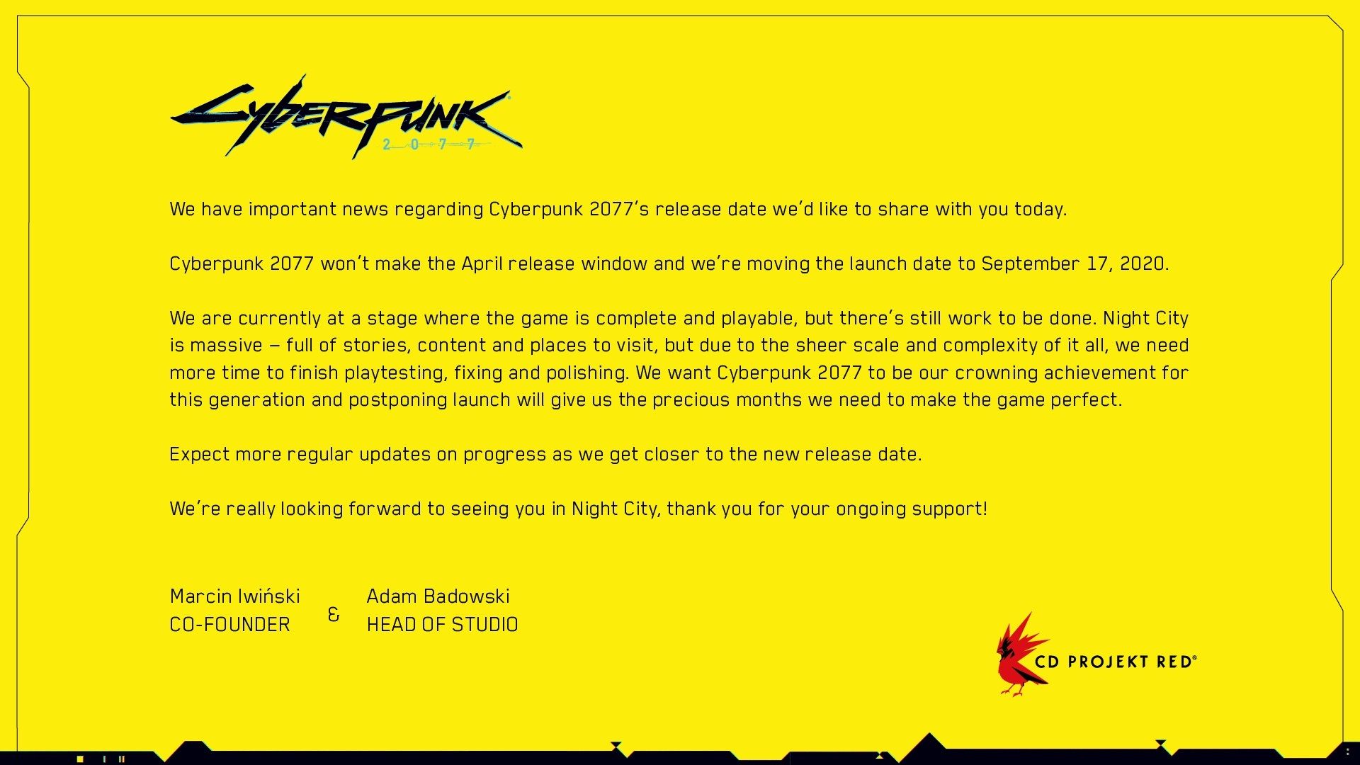 cyberpunk 2077 release date delay