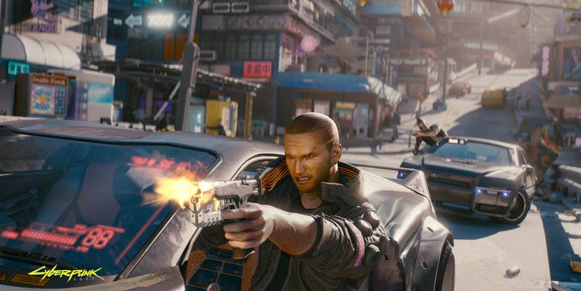 cyberpunk 2077 car chase with V main character