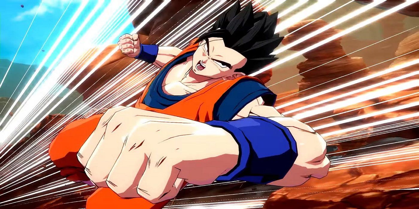 Adult Gohan throws a punch.