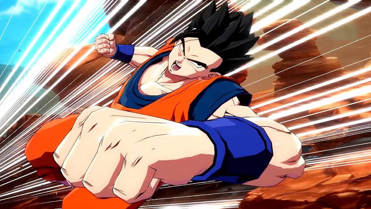 Adult Gohan throws a punch.