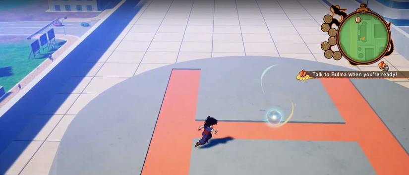 dragonball z kakarot gohan grabbing an orb on a helicopter pad