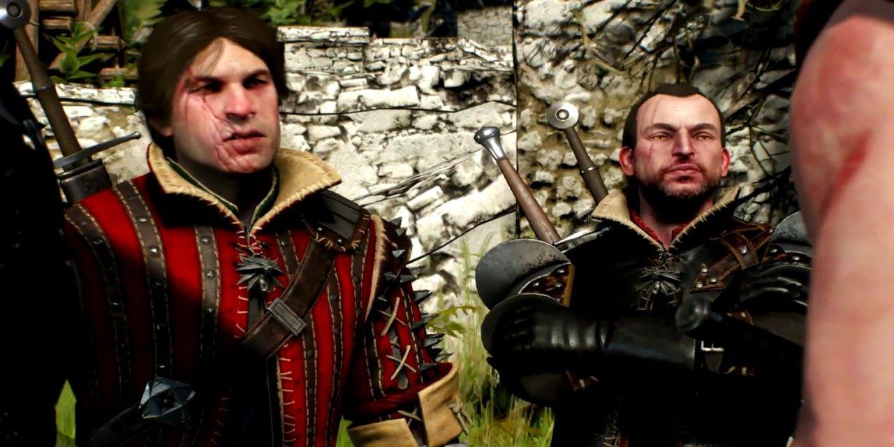 Eskel and Lambert meet Geralt at Kaer Morhen in The Witcher 3