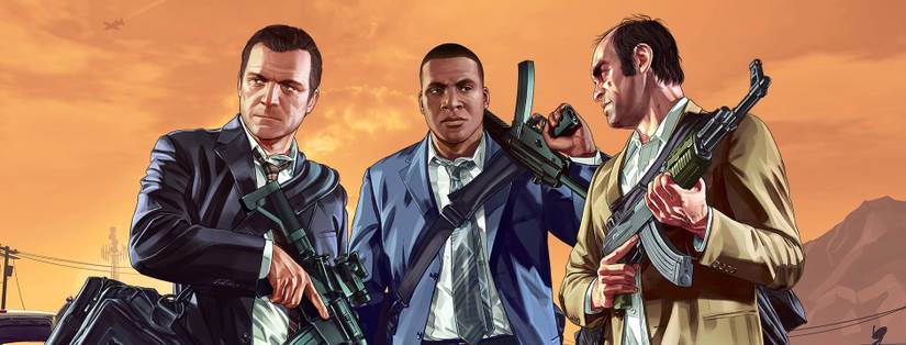 gta official art of michael, franklin, and trevor