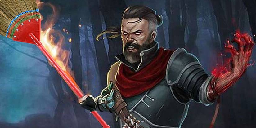 blood hunter holding broom