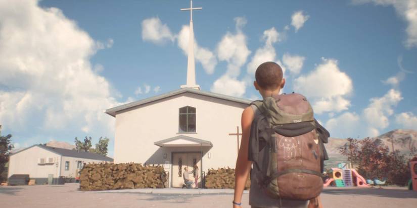 Sean approaching church.