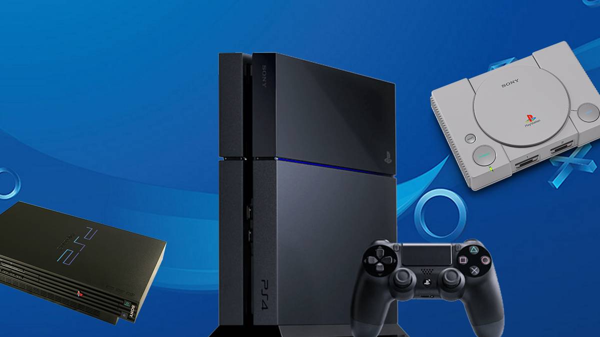 PS4 PS2 and PS One over PlayStation background