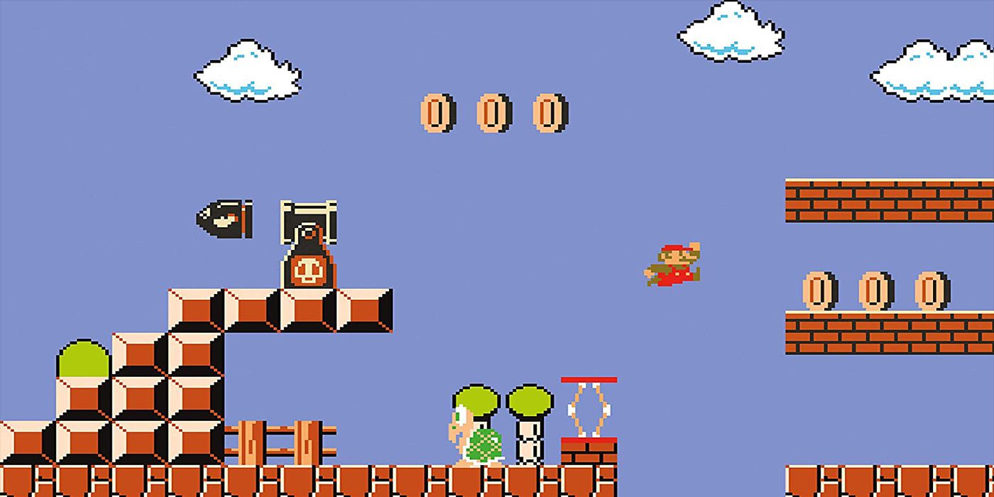Super Mario Bros Mario jumping a gap