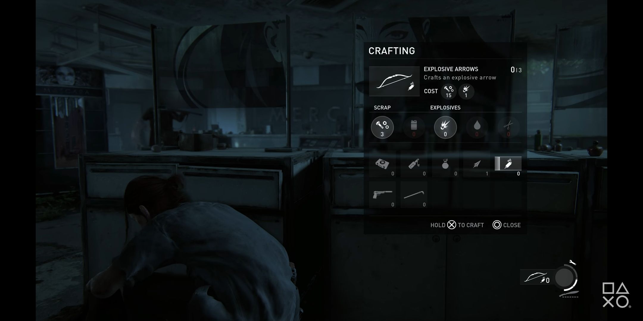 Ellie crafting menu in The Last of Us 2 gameplay trailer/demo
