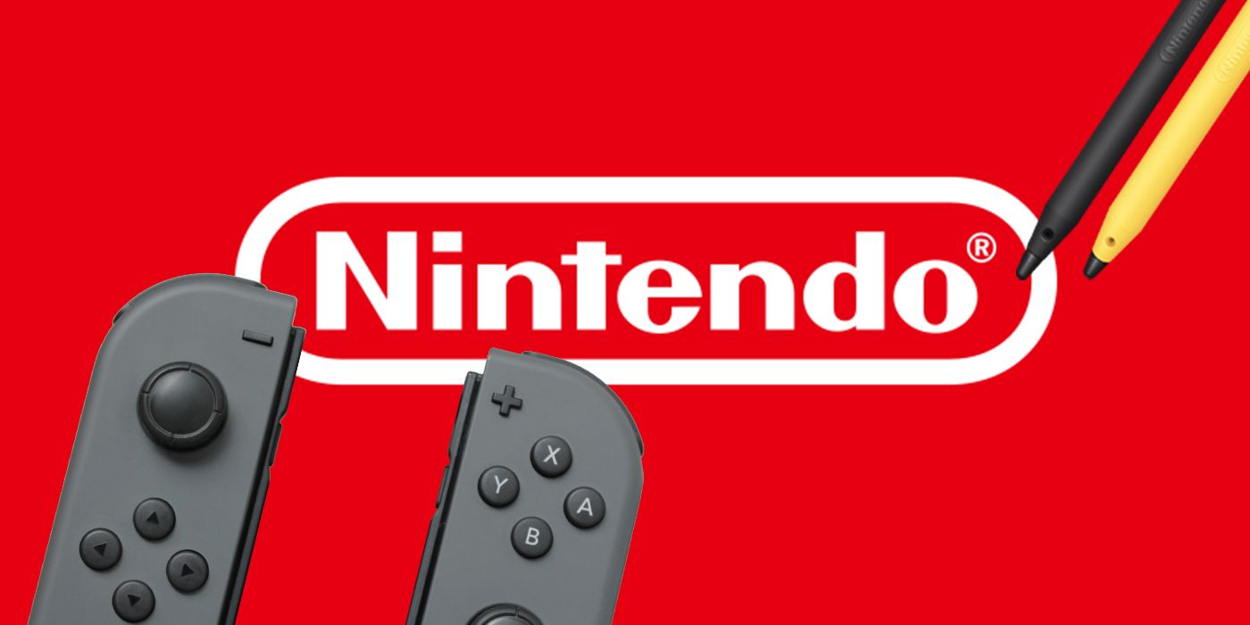 Joy-Cons and Stylus over Nintendo logo