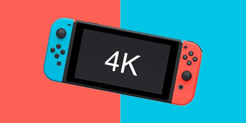Nintendo Switch with 4K over screen on red and blue background