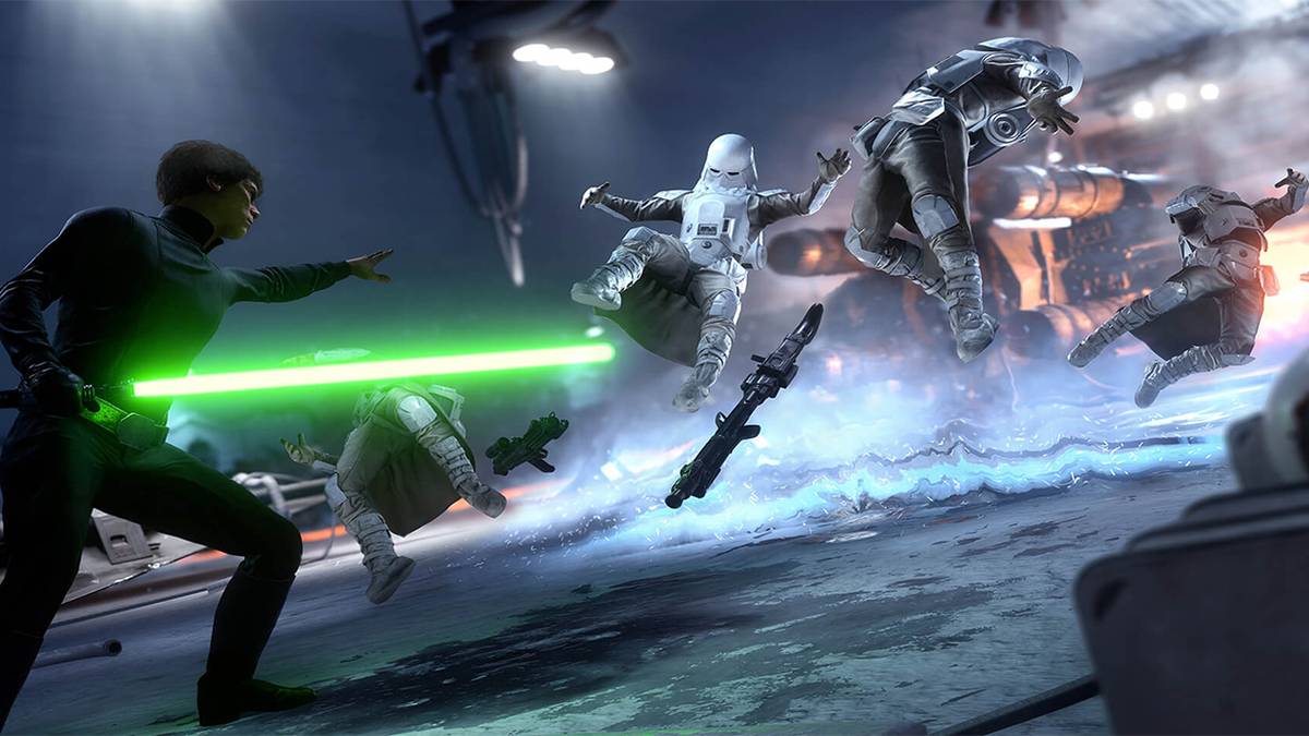 Luke Skywalker force pushing Stormtroopers on Hoth