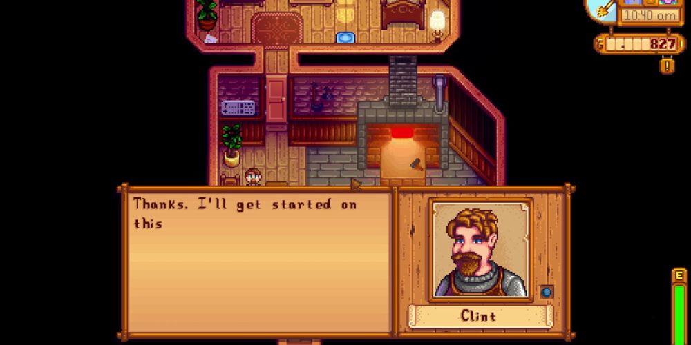 Stardew Valley upgrade hoe and can, Clint