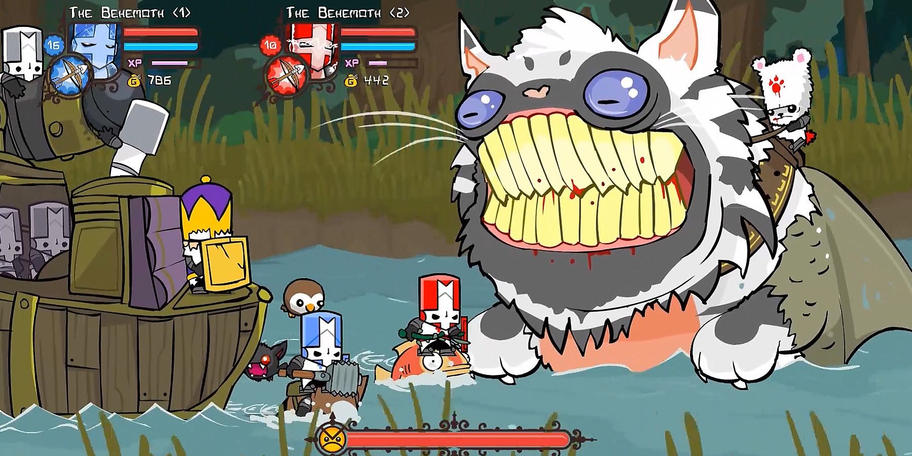 Совместный геймплей Castle Crashers — гигантский кот-босс