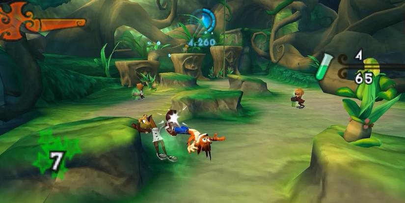 Crash kicking an enemy in the face