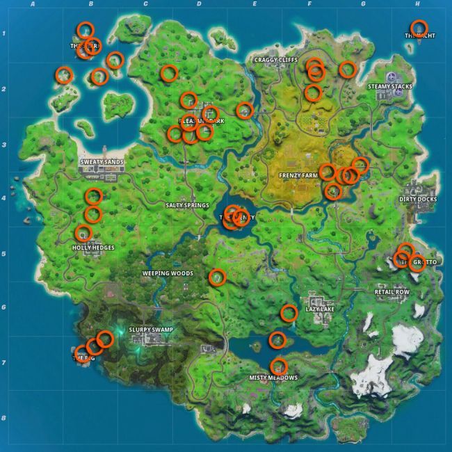 Map of Fortnite Secret Passage locations